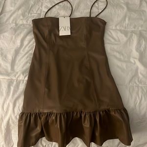 Zara Brown Leather Mini Dress